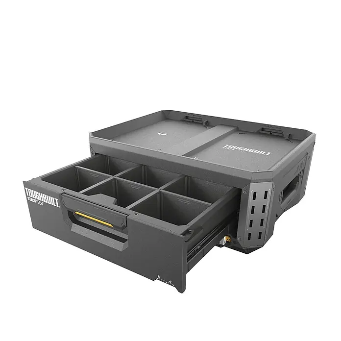 ToughBuilt StackTech Werkzeugkasten mit Schublade - L x B x H: 40 x 53 x 18 cm, Kunststoff - ToughBuilt StackTech Werkzeugkiste mit Auszug und Fächern für eine geordnete Aufbewahrung von Werkzeugen und Zubehör, robust und stapelbar.