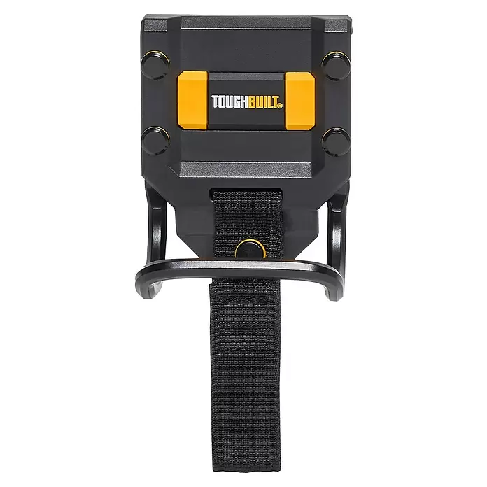 ToughBuilt Soporte para martillos - Acero/ABS - Clip de herramienta ToughBuilt negro con detalles amarillos y correa de tela negra, para cinturón.