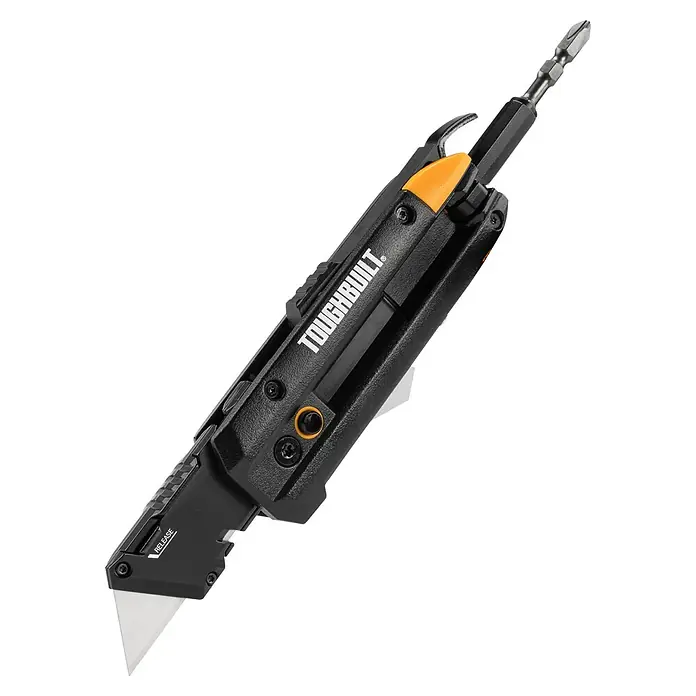 ToughBuilt Navaja de bolsillo TB-H4-12-IM - Largo: 31,8 mm, Aluminio - Cúter multiusos Toughbuilt con hoja retráctil y portapuntas, ideal para diversas aplicaciones de corte y atornillado.