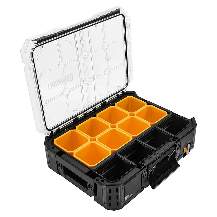 ToughBuilt StackTech Organizador de piezas pequeñas TB-B1-O-30 - L x An x Al: 40 x 53 x 18 cm, Plástico, Número de compartimentos: 8 ud. - El organizador ToughBuilt proporciona almacenamiento modular con contenedores extraíbles y tapa transparente para una fácil identificación.