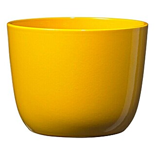Soendgen Keramik Übertopf rund Sevilla (Außenmaß (Ø x H): 11 x 9 cm, Gelb, Keramik, Glänzend)