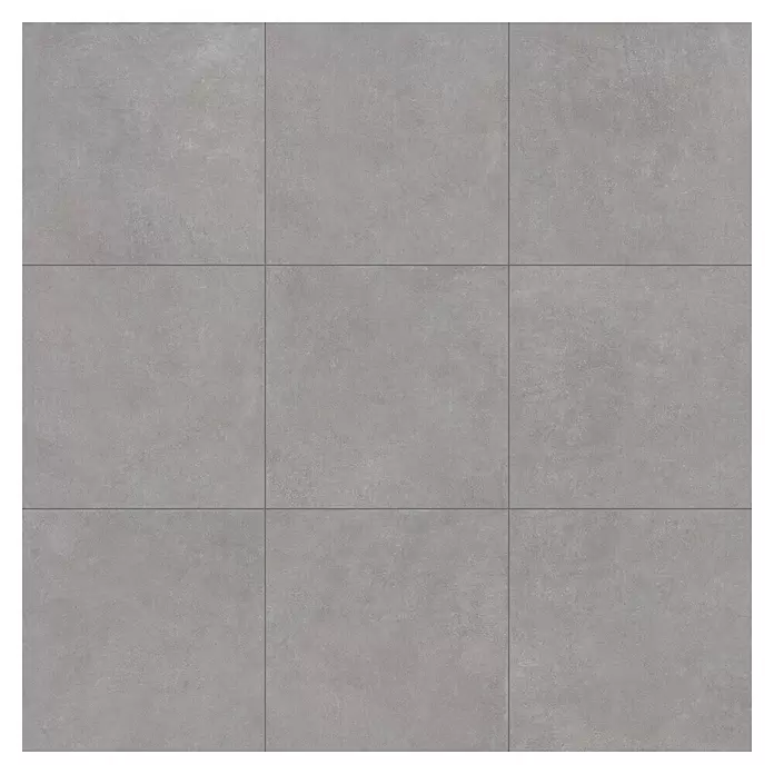 Feinsteinzeugfliese Giant - 79,7 x 79,7 cm, Grau, Matt - Graue quadratische Fliesen mit strukturierter Oberfläche und sichtbaren Fugen, geeignet für Böden oder Wände.