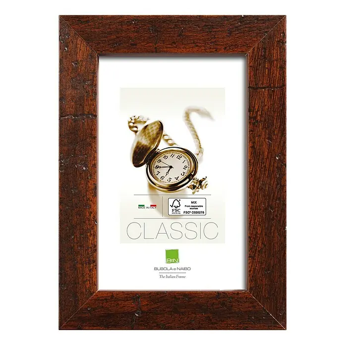 Marco de madera Humphrey 3860 - Formato de foto: 18 x 24 cm, Rústico manchado - Un marco de fotos marrón rústico con una imagen de reloj de bolsillo, ideal para decoraciones clásicas.