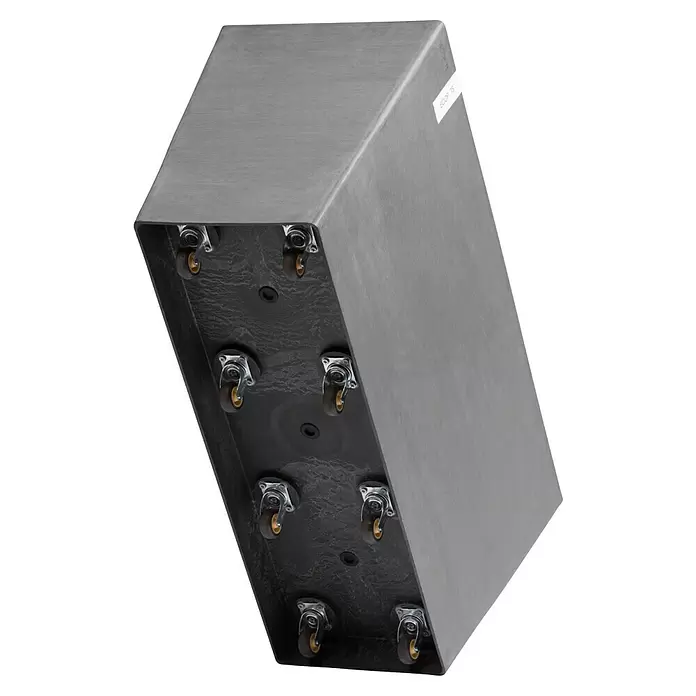 Ecopots Pflanzkasten Paris - Außenmaß (L x B x H): 100,5 x 39,6 x 51,8 cm, Kunststoff, Grau, Ausstattung Pflanzgefäß: Rollen - Graue rechteckige Box mit acht Rollen an der schwarzen Unterseite befestigt.