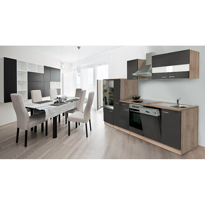 Respekta Composición de cocina (Ancho: 310 cm, Con dispositivos eléctricos, Gris)