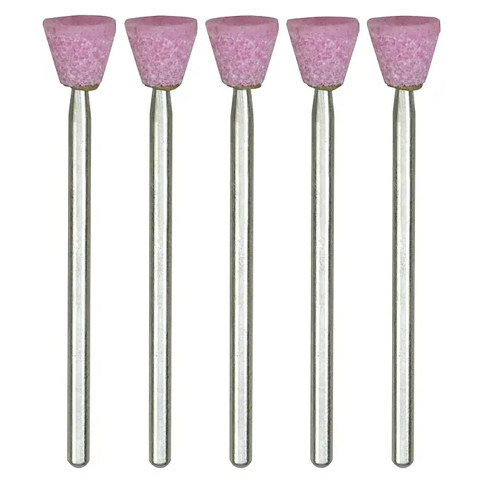 Proxxon Edelkorund-Schleifstifte No 28778 - 5 Stk., 7 mm - Fünf Schleifstifte mit rosa Schleifkopf und silbernem Schaft zum Entgraten, Schleifen und Polieren von Werkstoffen.