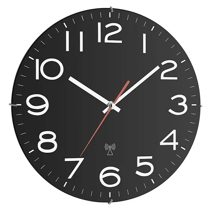 TFA Dostmann Funkwanduhr - Batteriebetrieben, Schwarz, Durchmesser: 31 cm - Schwarze Wanduhr mit großen, gut lesbaren Ziffern und schlanken Zeigern. Ideal für Büro, Küche oder Wohnzimmer.