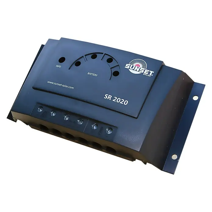 Sunset Solarladeregler SR2020 - Max. Laststrom: 20 A, 12 V - 24 V - Das SR 2020 Solarladegerät von Sunset Solar ist ein effizientes Gerät zur Batterieladung und Energieverwaltung für Solarsysteme.