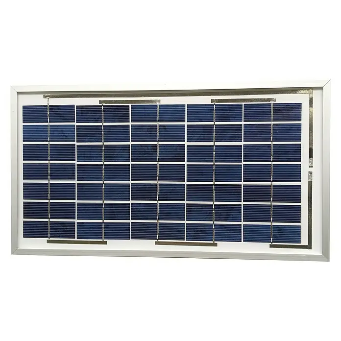 Sunset Solarmodul SM 10 - Nennleistung: 10 W, L x B x H: 43,5 x 23,8 x 2 cm - Dieses Bild zeigt ein rechteckiges Solarpanel mit blauen Zellen, eingefasst in einen weißen Rahmen. Es ist ein effizientes Gerät zur Energiegewinnung.