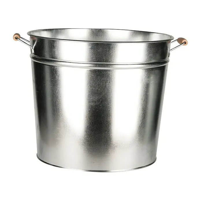 Zinkeimer - Metall, Ø x H: 36 x 25 cm - Silberner Metall-Eimer mit Holzgriffen, ideal für Dekoration oder als Behälter für diverse Zwecke. Praktisch und stilvoll.