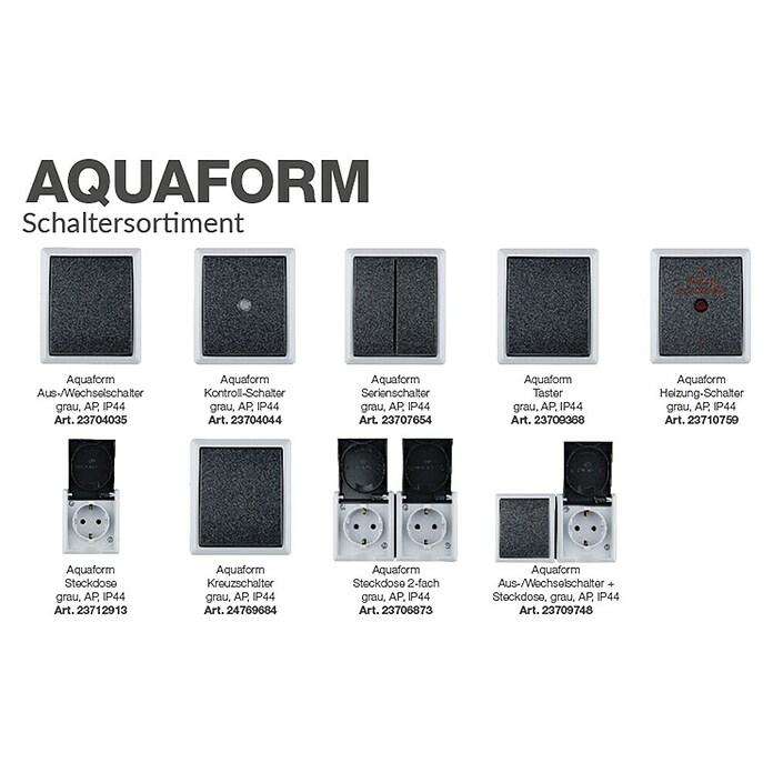 Aqua Form Feuchtraum-Steckdose (1-fach, Grau, Aufputz, IP44)