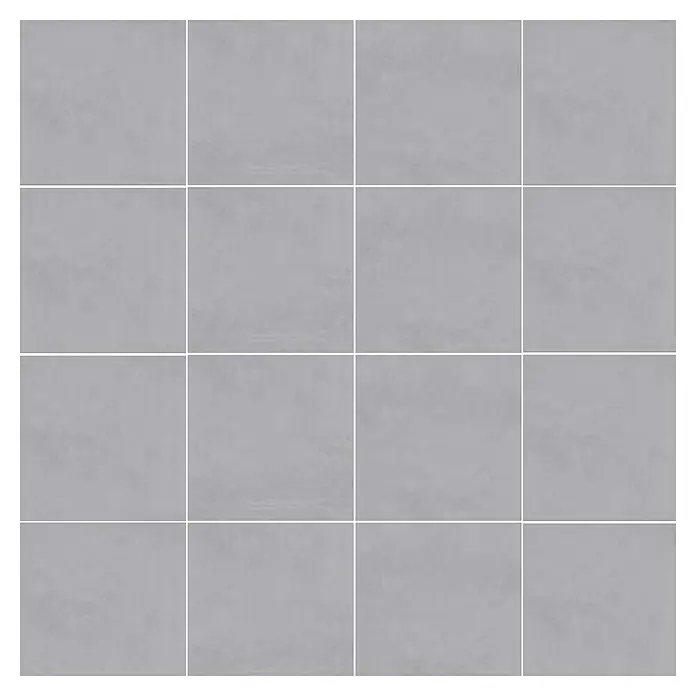 Terrassenfliese Modena - 60 x 60 x 2 cm, Dusty/Grau, Matt - Graue Bodenfliesen, quadratisch, in einem Rastermuster angeordnet, mit weißen Fugenlinien, ideal für moderne Innenräume.