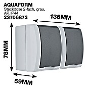 Aqua Form Feuchtraum-Steckdose (2-fach, Waagerecht, Grau, Aufputz, IP44)