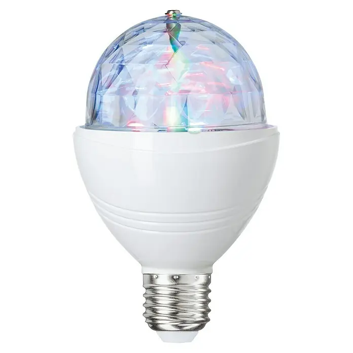 LED-Lampe Vintage Globe-Form E27 - E27, Nicht Dimmbar, Neutralweiß, 180 lm, 3 W - Nahaufnahme einer LED-Discokugel-Glühbirne mit einem klaren, facettierten Oberteil und einer weißen Basis mit einem Metallsockel.