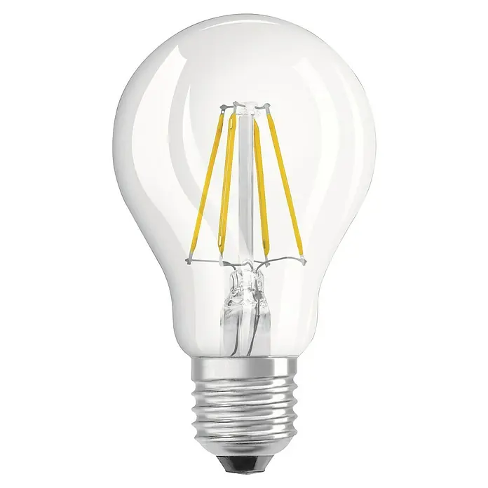 Voltolux LED-Lampe Glühlampenform E27 klar - E27, Nicht Dimmbar, Warmweiß, 470 lm, 4 W - Klare LED-Lampe im Edison-Stil mit sichtbaren Filamenten für eine warme und einladende Atmosphäre, ideal für dekorative Beleuchtung.