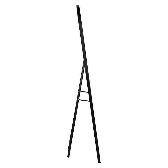 Standspiegel Elina - 40 x 160 cm, Schwarz, Metall - Seitenansicht eines schwarzen Staffelei-Klappständers. Die Staffelei ist einfach und kompakt konstruiert.