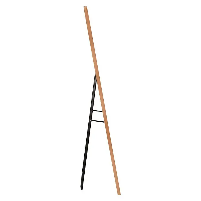 Standspiegel Elina - 40 x 160 cm, Gold, Metall - Eine Seitenansicht eines stehenden Spiegels mit einem Holzrahmen und einem schwarzen Metallständer.