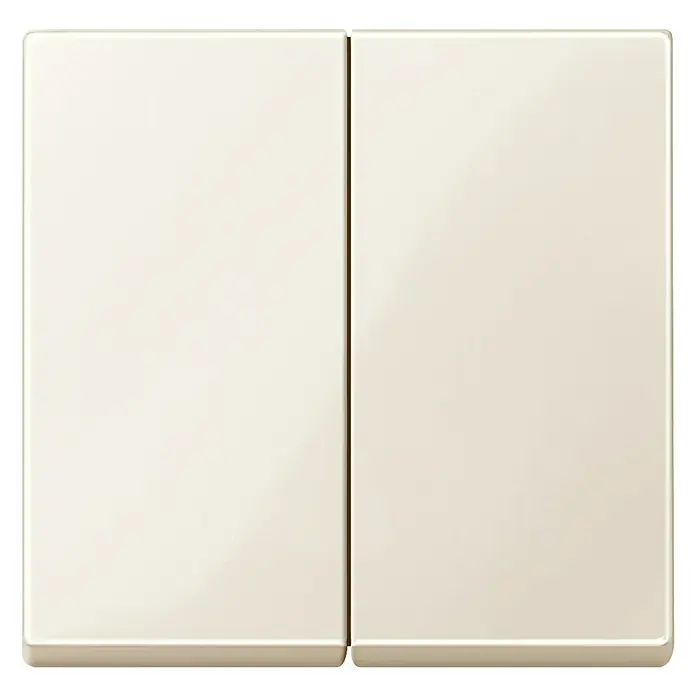 Merten System M Serienschalterwippe 432544 - Weiß, Kunststoff, IP20 - Nahaufnahme eines hellen Doppel-Lichtschalters, der ein modernes und minimalistisches Design für die Innenbeleuchtung zeigt.