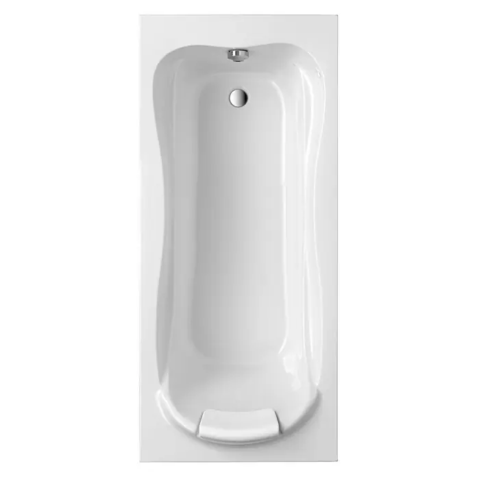 Ottofond Badewanne Domingo - 170 x 80 cm, Sanitäracryl, Weiß - Draufsicht einer glänzenden, weißen Badewanne mit Armatur und Ablauf. Sanitärobjekt für Badezimmer.