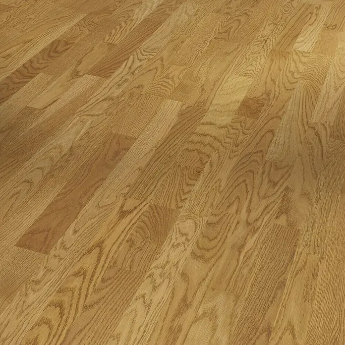Parador Parkettmuster Basic 11.5 Rustikal Eiche Malbec natur - 200 x 185 x 11,5 mm, Schiffsboden - Nahaufnahme von hellem Eichenparkett, das die natürliche Maserung und warme Töne des Holzes hervorhebt und eine einladende Atmosphäre schafft.