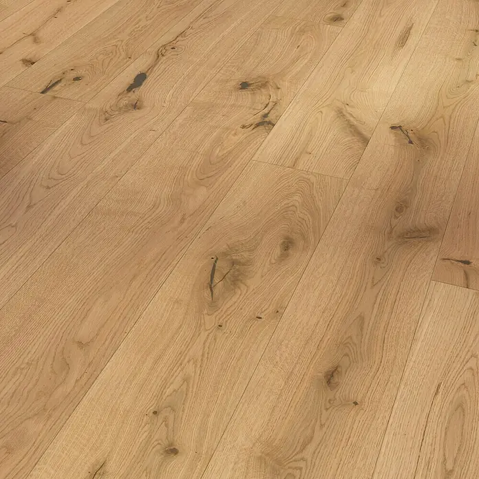 Parador Parkett Classic 3025 - Eiche Chianti leicht geweißt weiß, Landhausdiele, 2.200 x 185 x 13 mm - Helles Eichenparkett mit Astlöchern und Maserung für ein warmes, natürliches Ambiente. Ideal für Wohn- und Schlafräume.