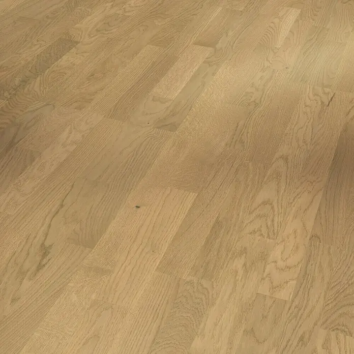 Parador Parkettmuster Classic 3025 Rustikal Eiche Malbec leicht geweißt - 200 x 185 x 13 mm, Schiffsboden - Nahaufnahme eines hellen, geölten Eichenparkettbodens mit deutlicher Holzmaserung, ideal für moderne und traditionelle Inneneinrichtungen.