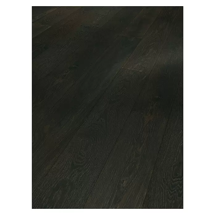 Parador Parkett Classic 3060 - Eiche Pinot schwarz, Landhausdiele, 2.200 x 185 x 13 mm - Dunkler Holzboden diagonal verlegt.
