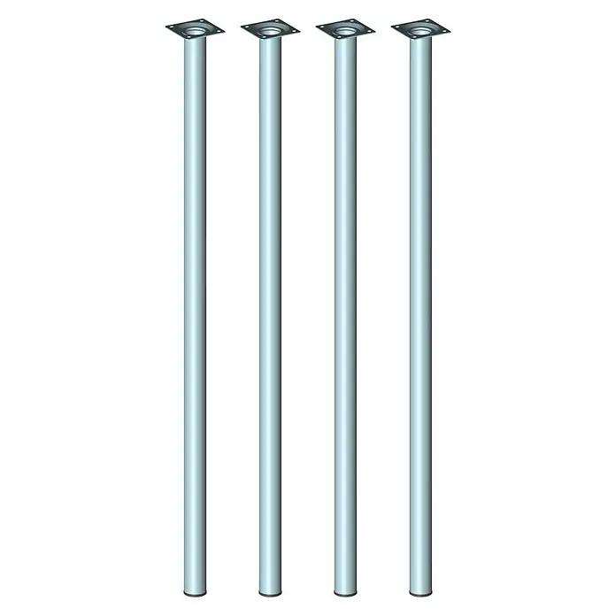 Element System Set de patas de mueble Borgoña - Ø x Al: 3 x 80 cm, Capacidad de carga: 50 kg, Acero, Acero inoxidable, 4 ud. - Cuatro patas de mesa de metal con placas de montaje cuadradas para una construcción robusta y moderna.