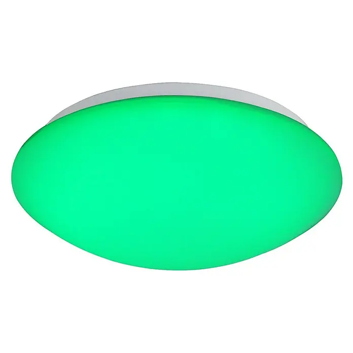 Tween Light Plafón LED Eco - 11,5 W, Ø x Al: 260 mm x 8,5 cm, Blanco, RGB - Una lámpara de techo ovalada con pantalla verde y borde blanco, que muestra un elemento de iluminación moderno y colorido.