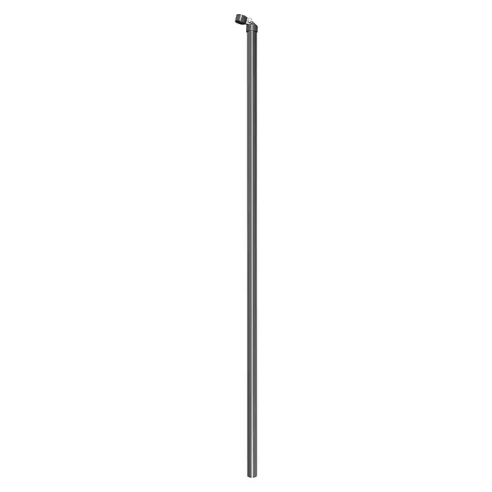 Alberts Zaunstrebe - Länge: 175 cm, Durchmesser: 34 mm, Anthrazit - Nahaufnahme einer dreischneidigen, hochglanzpolierten Frässpindel vor schwarzem Hintergrund. Präzisionswerkzeug für die Metallbearbeitung.
