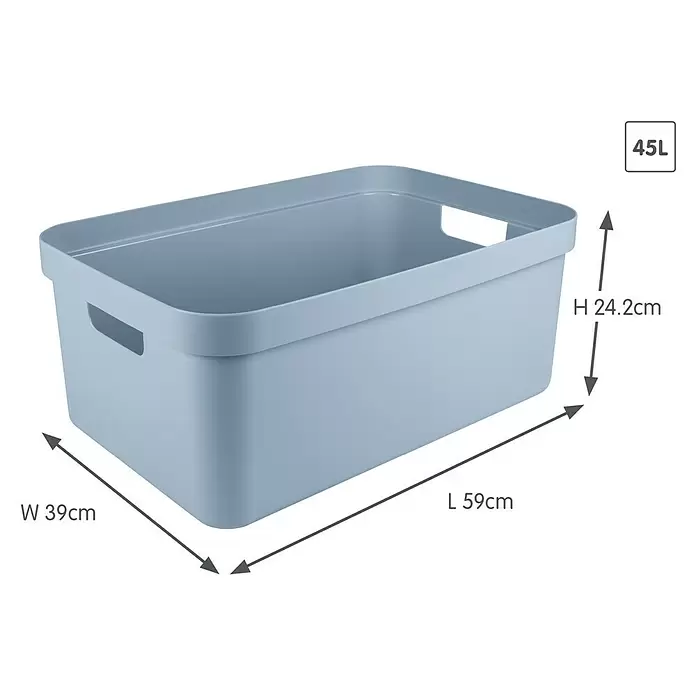 Sunware Aufbewahrungsbox Sigma Home - L x B x H: 59 x 39 x 24,2 cm, Kunststoff, Blaugrau - Hellblaue rechteckige Aufbewahrungsbox mit Griffen, 45L, L 59cm B 39cm H 24.2cm.