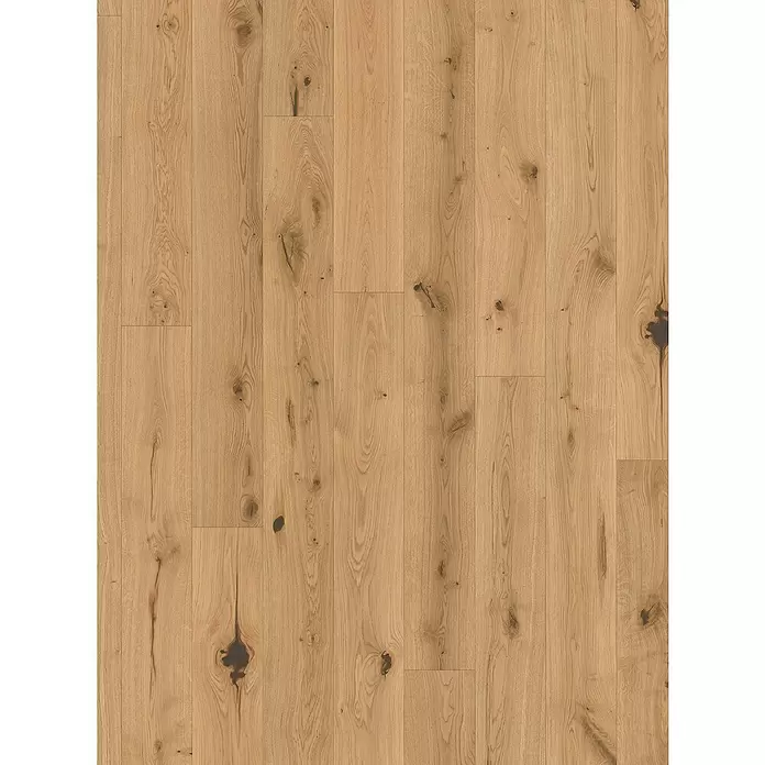 Parador Parkett Classic 3025 - Eiche Chianti leicht geweißt weiß, Landhausdiele, 2.200 x 185 x 13 mm - Natürlicher hellbrauner Holzfußboden mit ausgeprägter Maserung und dunklen Ästen.