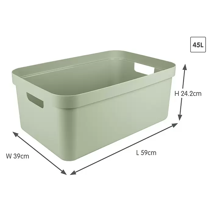 Sunware Aufbewahrungsbox Sigma Home - L x B x H: 59 x 39 x 24,2 cm, Kunststoff, Hellgrün - Hellgrüne rechteckige Aufbewahrungsbox mit Griffen, Maße L59xW39xH24.2cm, 45L Volumen.