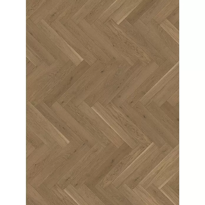 Parador Parkett Trendtime 3 - Eiche nougat, Fischgrät, 570 x 95 x 10,5 mm - Natürlicher mittelbrauner Holzfußboden im Fischgrätmuster.