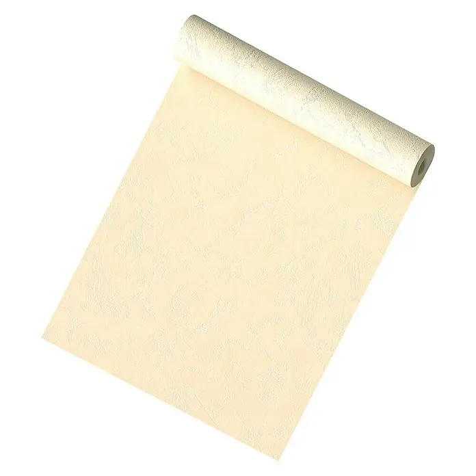 Vliestapete - Creme, Uni, 10,05 x 0,53 m, Spachtelstruktur - Nahaufnahme einer Rolle Tapete mit einer subtilen Textur und einer sanften Farbpalette, ideal für die Inneneinrichtung.