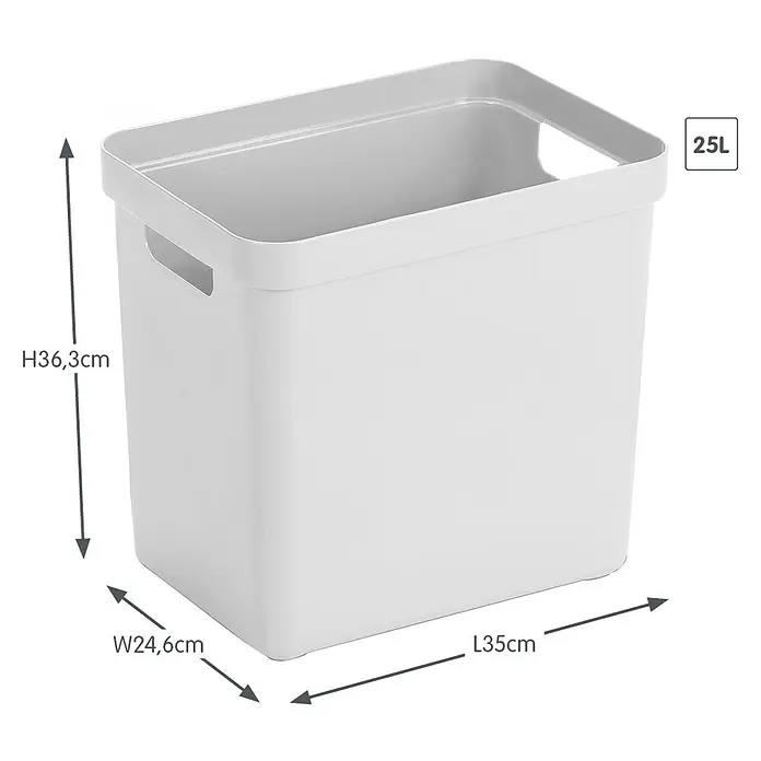 Sunware Aufbewahrungsbox Sigma Home - L x B x H: 35 x 24,6 x 36,3 cm, Kunststoff, Weiß - Abbildung eines weißen 25L-Aufbewahrungsbehälters mit den Maßen H36,3cm, B24,6cm und L35cm.