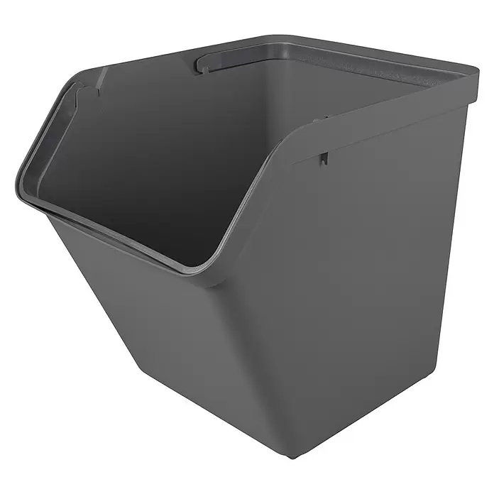 Sunware Sigma home Mülltrennsystem - 60 l, L x B x H: 49,3 x 38,8 x 44,8 cm, Anthrazit, Kunststoff - Dunkelgrauer Kunststoff-Aufbewahrungsbehälter mit offener Vorderseite, strukturierter Kante und Stapelfunktion.