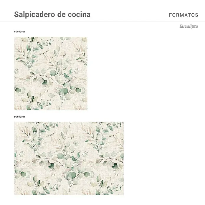 Panel de pared salpicadero de cocina Eucalipto - L x An: 60 x 60 cm - Salpicadero de cocina con diseño de eucalipto, disponible en formatos de 60x60cm y 90x60cm para tu cocina.