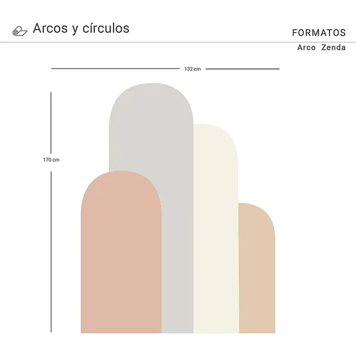 Vinilo de pared autoadhesivo Arco Zenda - 132 x 170 cm, Multicolor, Plástico - Imagen de la decoración de pared "Arco Zenda", con cuatro arcos de colores de diferentes tamaños, medidas 170 x 132 cm.