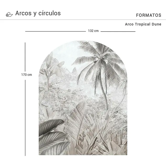 Vinilo de pared autoadhesivo Arco Tropic Dune - 132 x 170 cm, Blanco/Negro, Plástico - Arco Tropical Dune: Mural elegante con un diseño tropical, perfecto para agregar un toque exótico a cualquier habitación. 132cm x 170cm.
