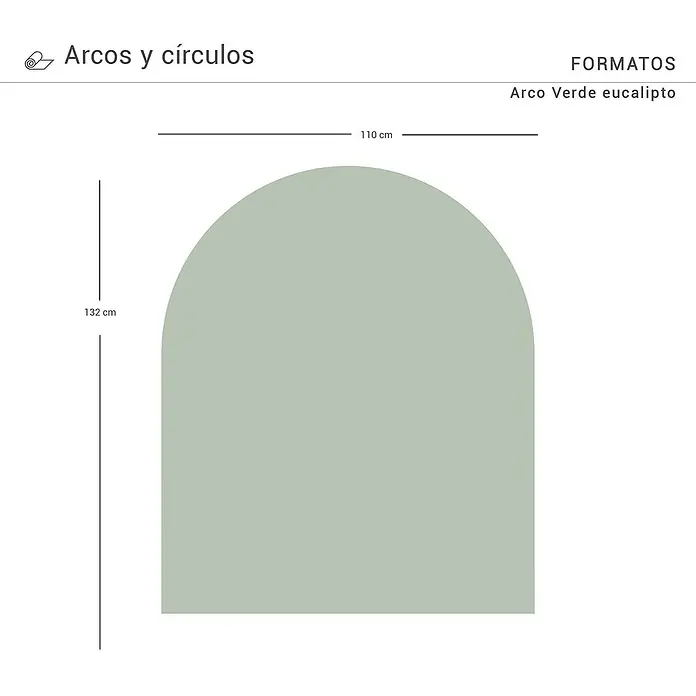 Vinilo de pared autoadhesivo Arco Verde Eucalipto - 110 x 132 cm, Verde, Plástico - Ilustración de un arco verde eucalipto, dimensionado a 110 cm de ancho y 132 cm de alto.