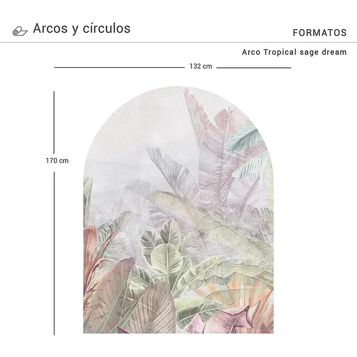 Vinilo de pared autoadhesivo Arco Tropic Sage - 132 x 170 cm, Multicolor, Plástico - Imagen del producto del mural de pared "Arco Tropical Sage Dream". El diseño floral en colores suaves da a cada habitación un ambiente relajante.