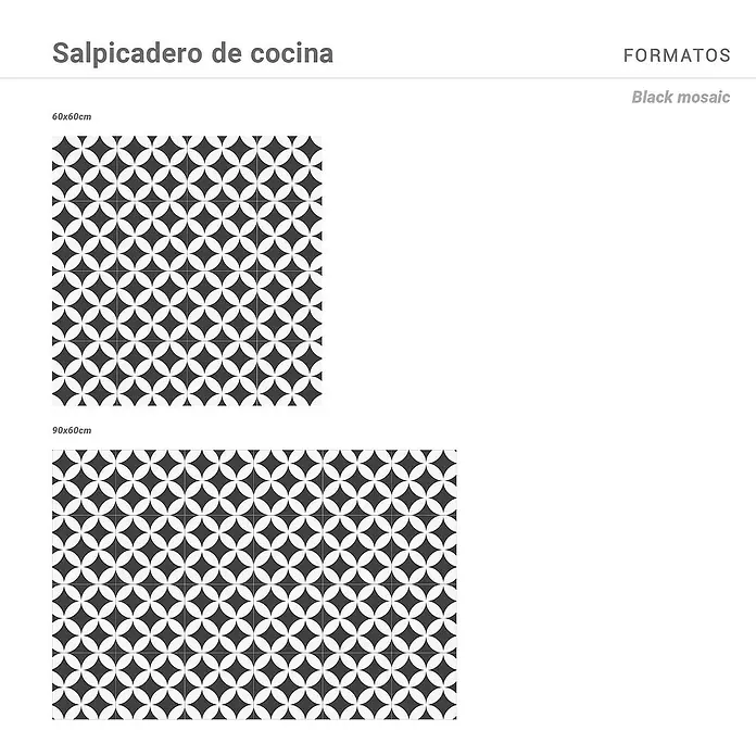 Panel de pared salpicadero de cocina Mosaic - L x An: 90 x 60 cm - Imagen de Salpicadero de Cocina, disponible como azulejos Black Mosaic en formatos de 60x60cm y 90x60cm. Diseño elegante para salpicaderos de cocina.