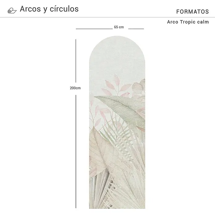 Vinilo de pared autoadhesivo Arco Tropic Calm - 65 x 200 cm, Gris, Plástico - Imagen de un mural Arco Tropic Calm con motivos de plantas tropicales, mide 200cm de alto y 65cm de ancho, para un diseño interior elegante.