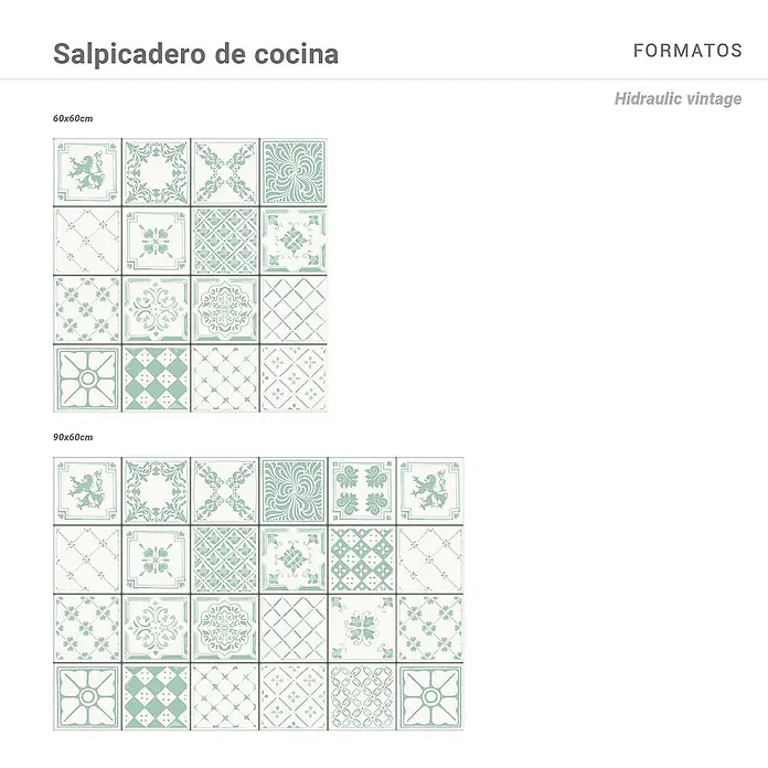 Panel de pared salpicadero de cocina Hidra Vintage - L x An: 60 x 60 cm - Azulejos cerámicos "Salpicadero de Cocina" de estilo vintage, disponibles en tamaños de 60x60cm y 90x60cm. Diseño elegante para cocinas.