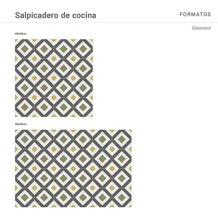Panel de pared salpicadero de cocina Diamond - L x An: 90 x 60 cm - Imagen del producto: Azulejo de salpicadero de cocina Diamond con patrones geométricos de diamantes disponible en dos tamaños (60x60cm y 90x60cm).