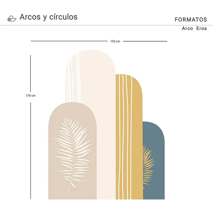 Vinilo de pared autoadhesivo Arco Eros - 132 x 170 cm, Multicolor, Plástico - Arte de pared "Arcos Eros" con arcos y círculos en beige, amarillo y azul. Crea un ambiente moderno y relajante en cualquier habitación.