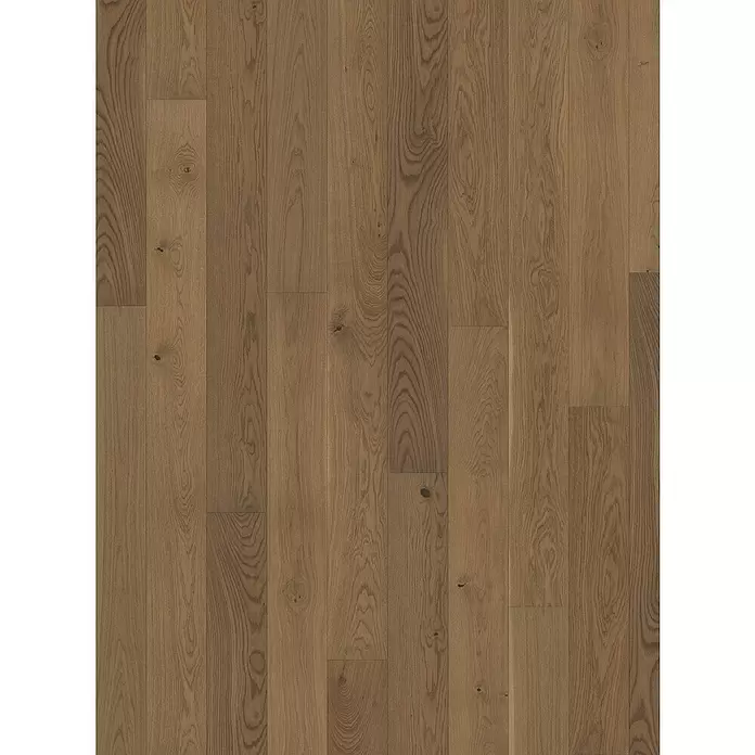 Parador Parkett Trendtime 4 - Eiche nougat, Landhausdiele, 2.010 x 160 x 13 mm - Mittelbrauner Holzfußboden mit Naturmaserung und sichtbaren Ästen.