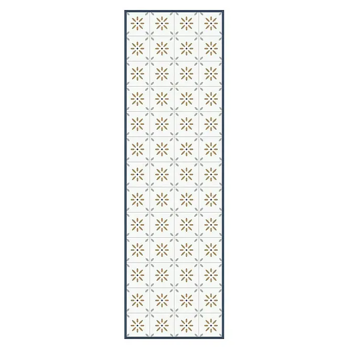 Alfombra de vinilo Caltec - Terracota, 200 x 60 cm, PVC - Baldosa decorativa para suelo con motivo floral y detalles grises, ideal para interiores con estilo.