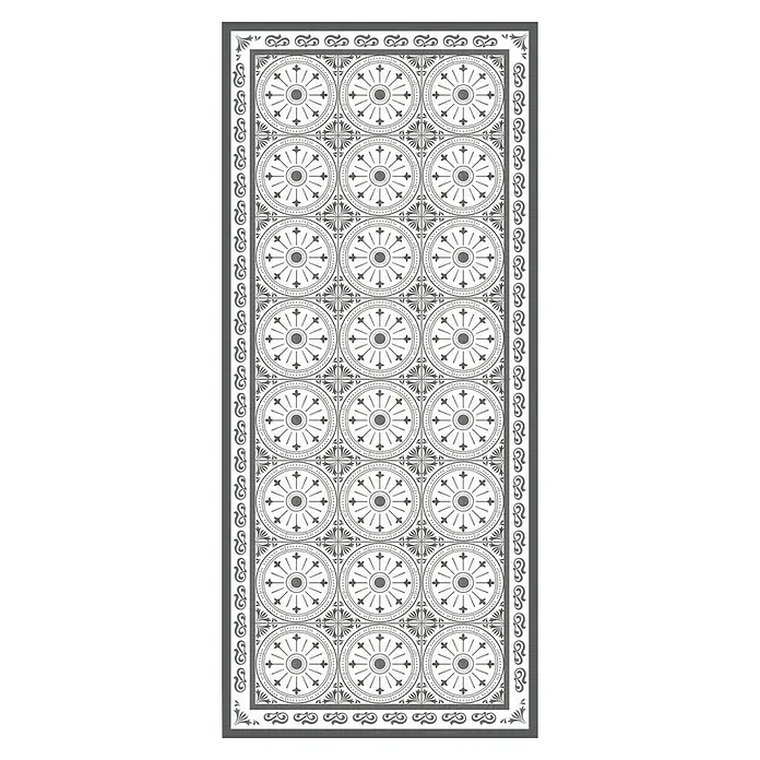 Alfombra de vinilo Elia - Gris, 110 x 48 cm, PVC - Elegante patrón de baldosas de estilo vintage. Decoración gris con motivos circulares, ideal para interiores estilosos de aire clásico.